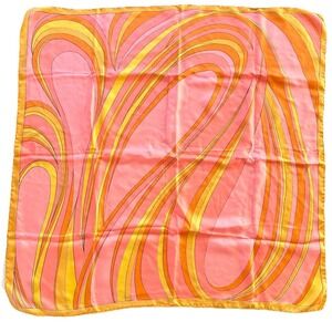 Vintage Silk Scarf 31" Square Mod Print Yellow Orange Pink
